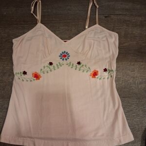 Guess Light Pink Floral-Embroidered Spaghetti-Strap Camisole